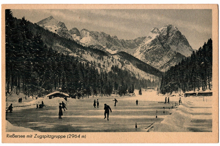 1940s Ice Skating Bavarian Alps Germany Vintage Postcard, Garmisch-Partenkirchen
