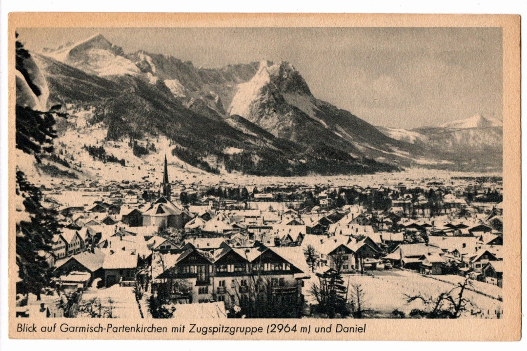 1940s Winter Panorama of Bavarian Alps Vintage Postcard, Garmisch-Partenkirchen