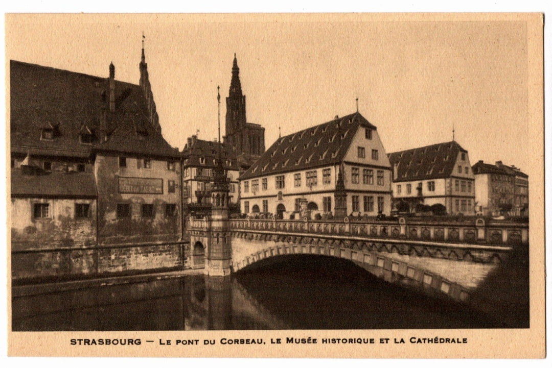 1920s Raven Bridge Strasbourg Cathedral France Vintage Postcard.