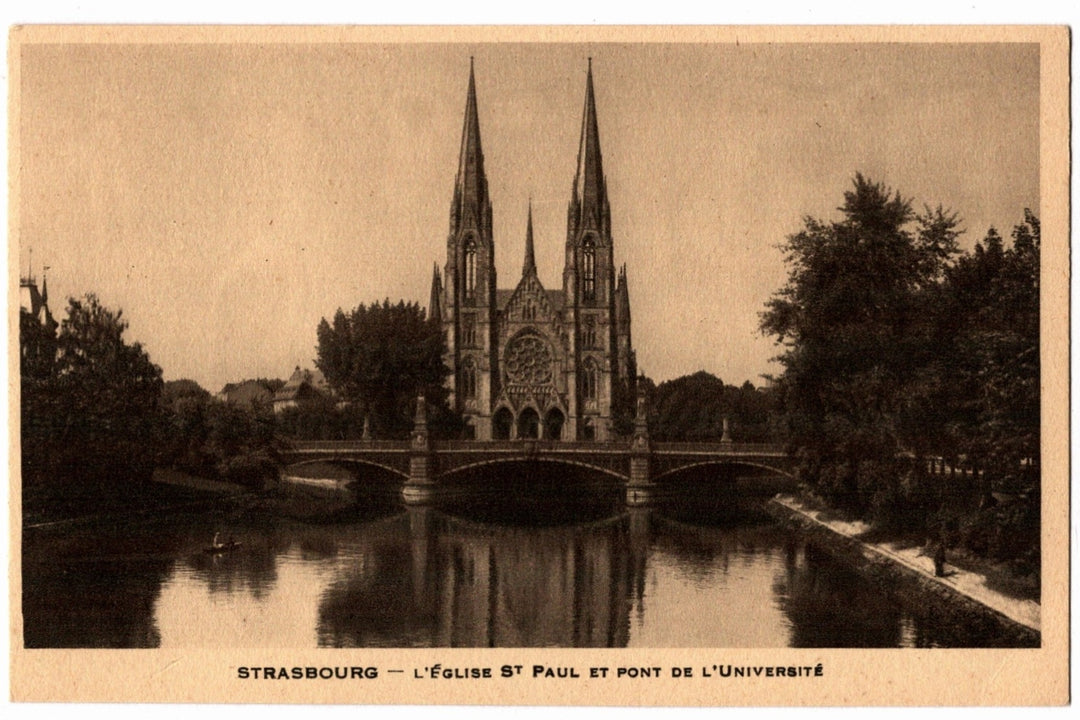 1920s St. Paul's Church, Bridge Strasbourg France Vintage Postcard.