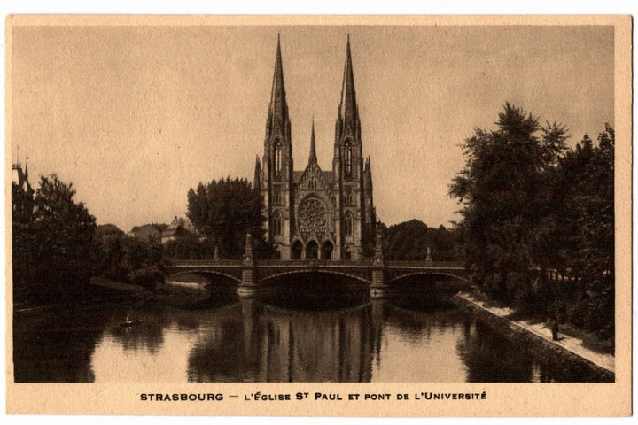 1920s St. Paul's Church, Bridge Strasbourg France Vintage Postcard.