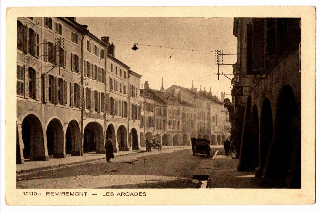 1920s Les Arcades Street Remiremont France Vintage Postcard.