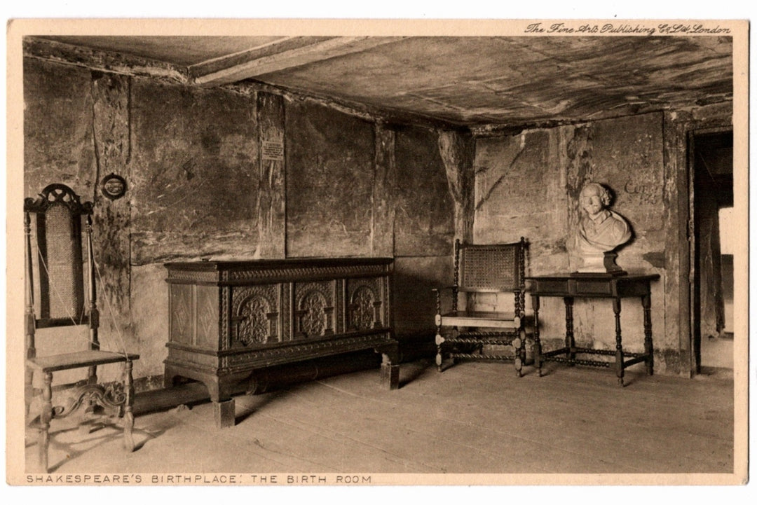 1920s Shakespeare's Birthplace Interior England Vintage Postcard.