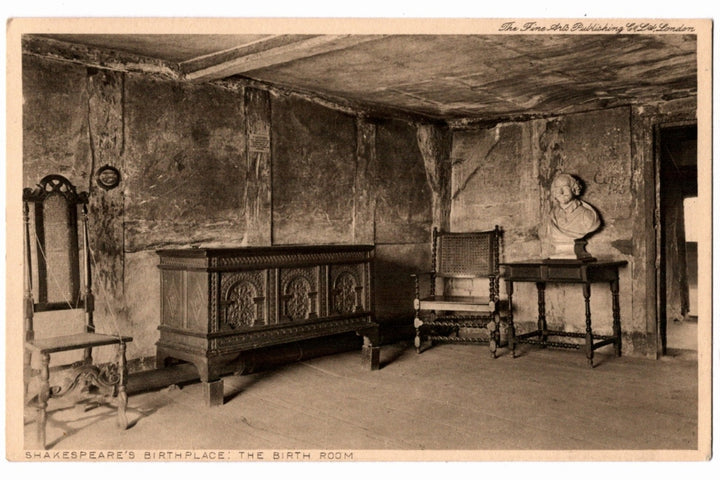 1920s Shakespeare's Birthplace Interior England Vintage Postcard.