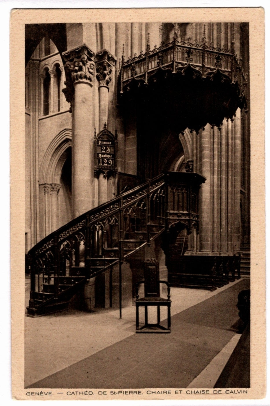 1920s St. Pierre Cathedral Interior Geneva Switzerland Vintage Postcard.