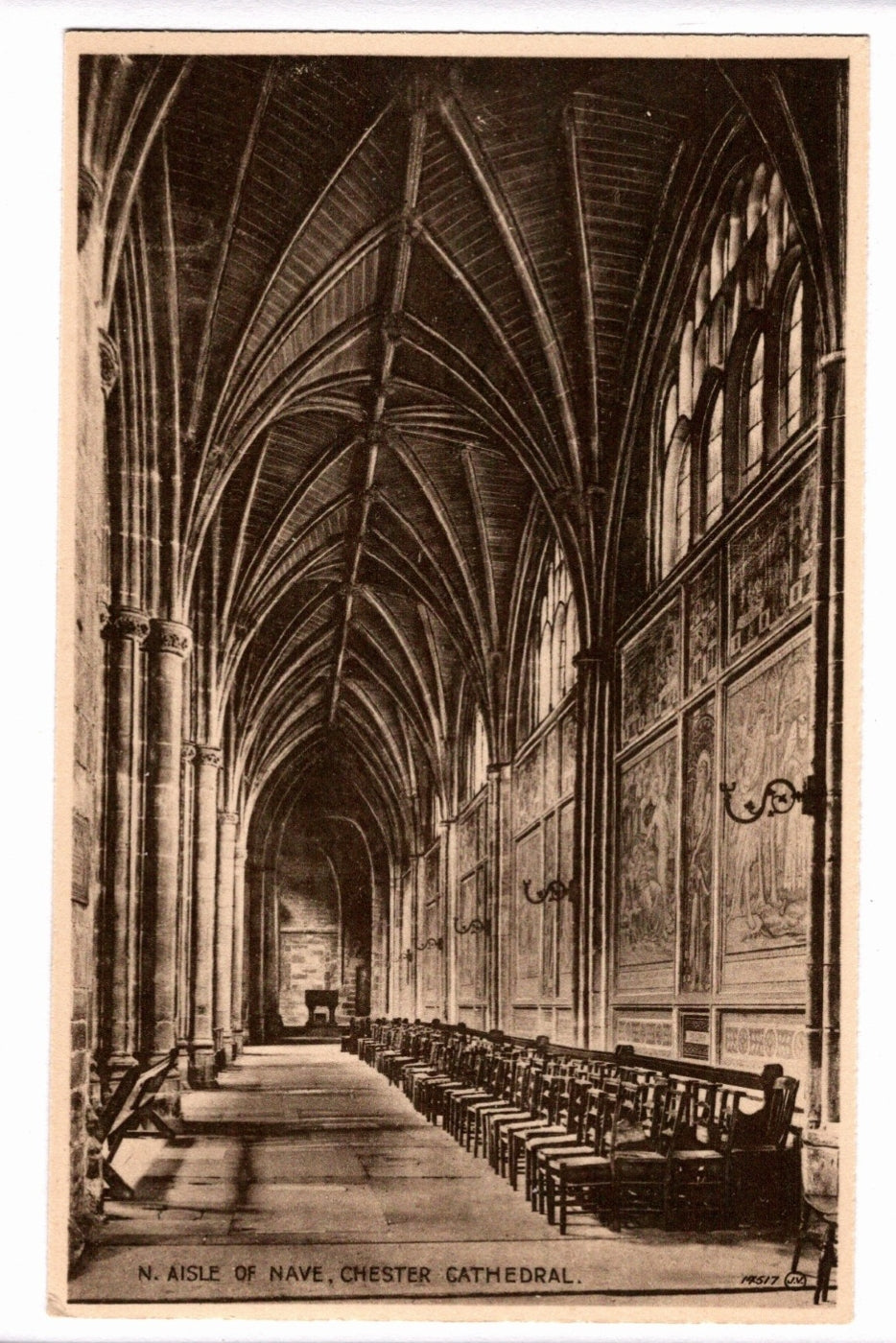  1920s Interior Chester Cathedral England Vintage Postcard.