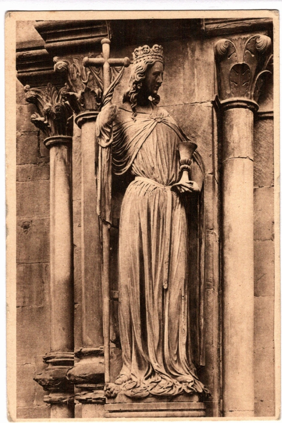 1920s Ecclesia Statue Strasbourg Cathedral France Vintage Postcard.