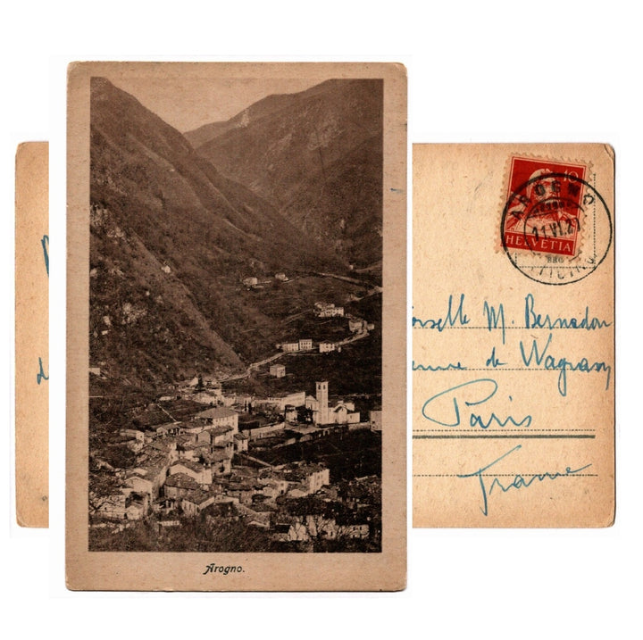 1920s Panoramic View of Arogno Switzerland Vintage Postcard.