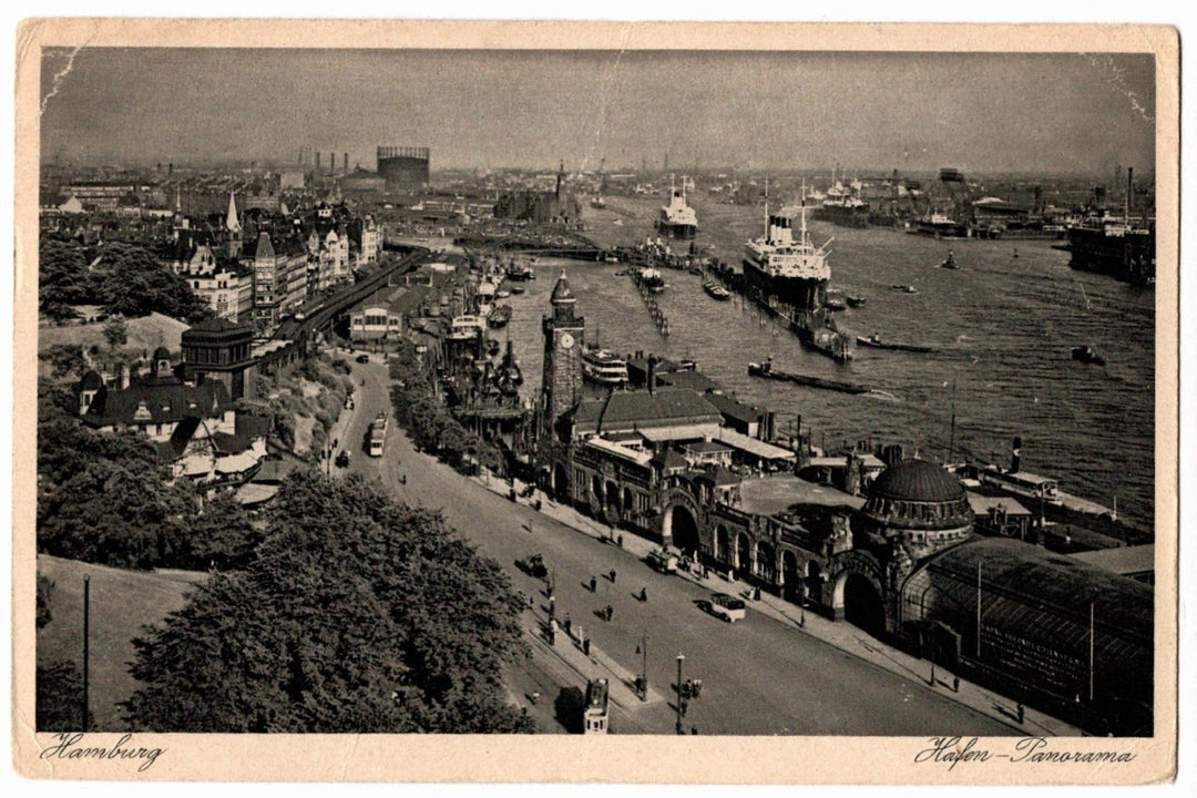  1930s Hamburg Harbor, Landungsbrücken Germany Vintage Postcard.