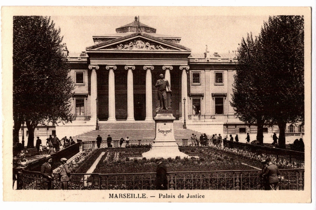 1920s Place Monthyon Marseille France Vintage Postcard, Palais de Justice.