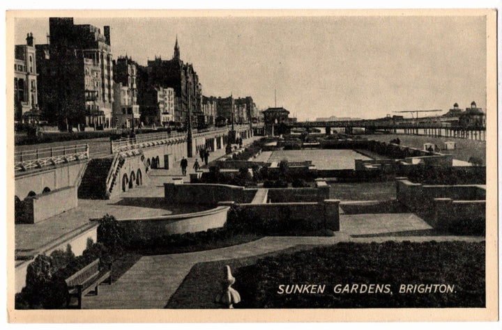 1920s Sunken Gardens Brighton Seafront Vintage Postcard.