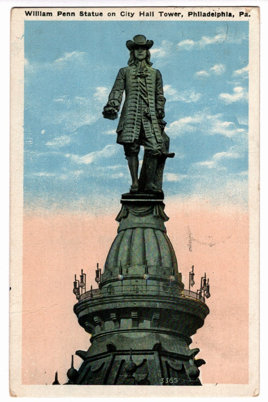 1920s William Penn Statue City Hall Philadelphia PA Vintage Postcard.