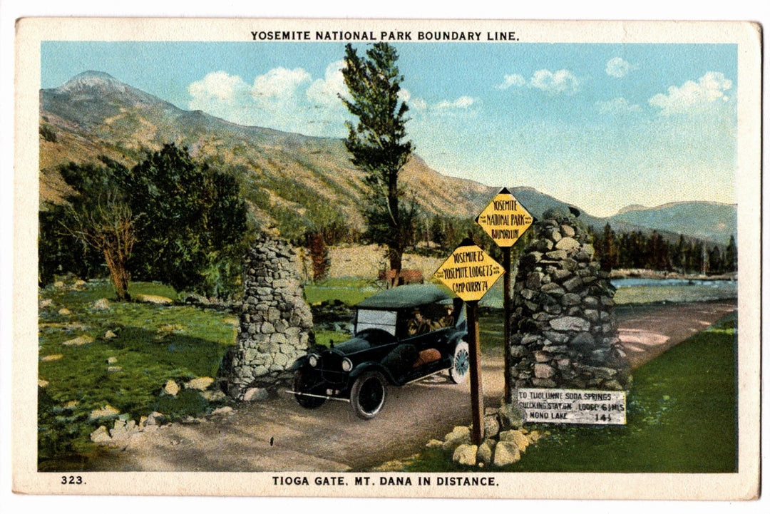 1923 Tioga Gate Yosemite National Park Boundary Line Vintage Postcard.