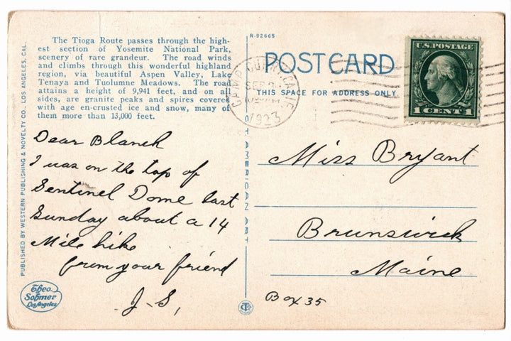 1923 Tioga Gate Yosemite National Park Boundary Line Vintage Postcard