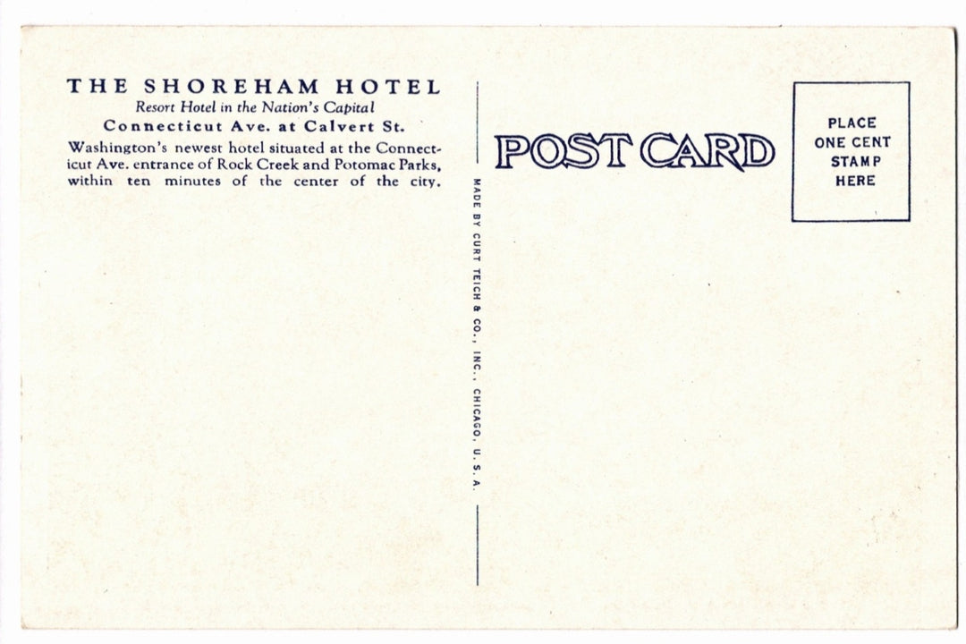 1930 Shoreham Hotel Washington D.C. Vintage Postcard