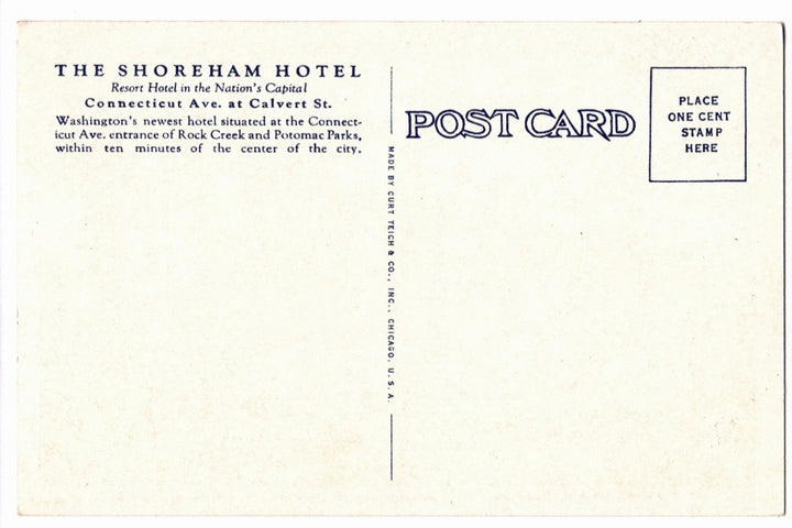 1930 Shoreham Hotel Washington D.C. Vintage Postcard
