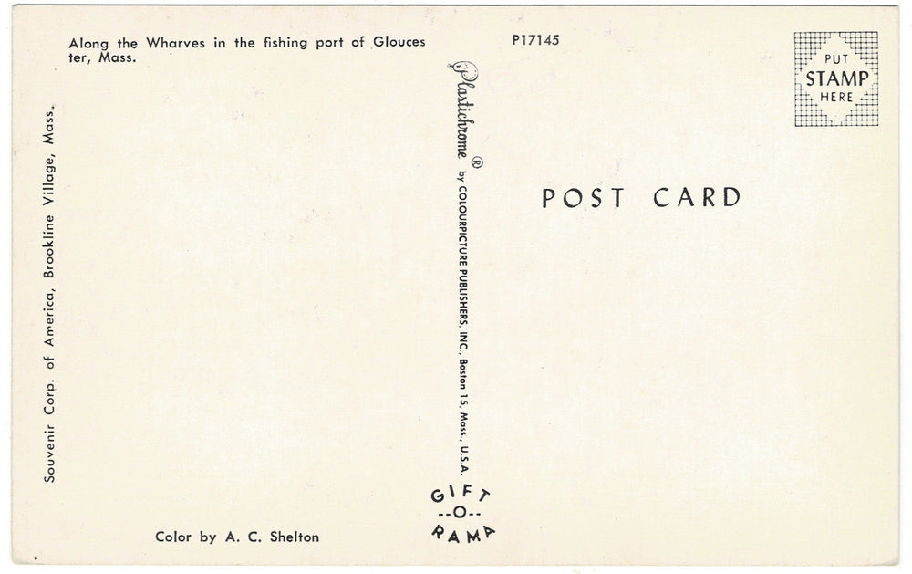 1950s Fishing Boat at Gloucester Massachusetts Wharfs Vintage Postcard.