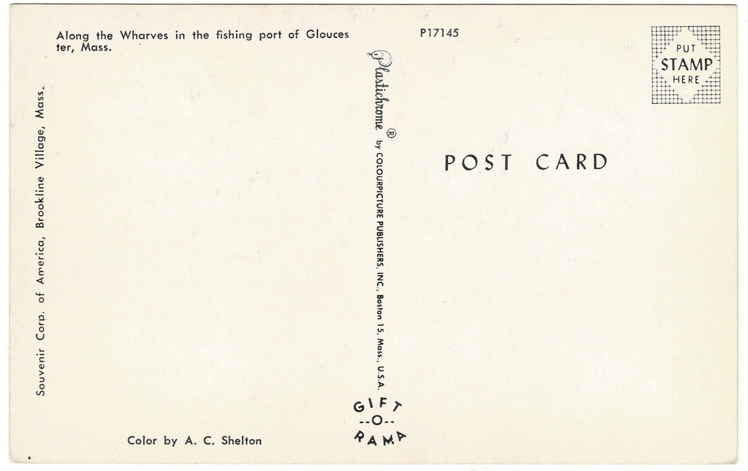 1950s Fishing Boat at Gloucester Massachusetts Wharfs Vintage Postcard.