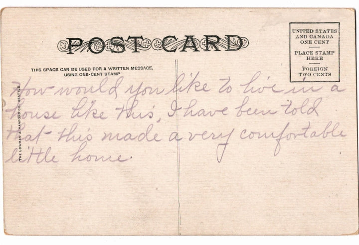 1908 Cedar Stump House Washington State Vintage Postcard, Logging Life