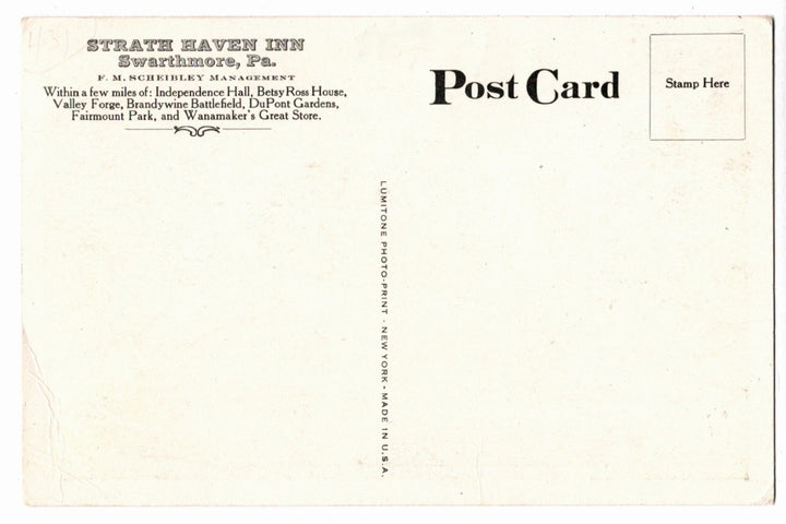 1928 Strath Haven Inn Swarthmore Pennsylvania Vintage Postcard