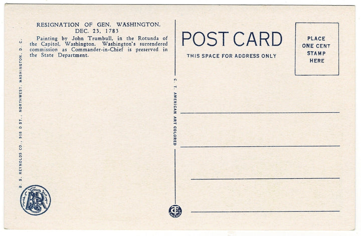 1910s Resignation of Washington Annapolis Maryland Vintage Postcard, back.