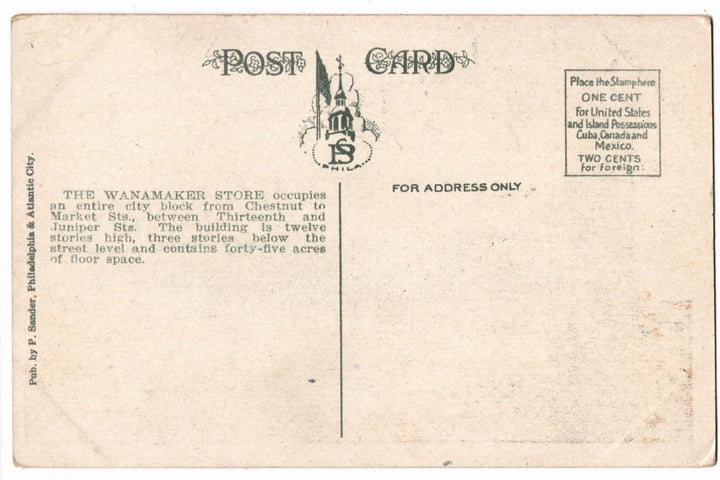 1921-24 Wanamaker's Store Philadelphia Pennsylvania Vintage Postcard