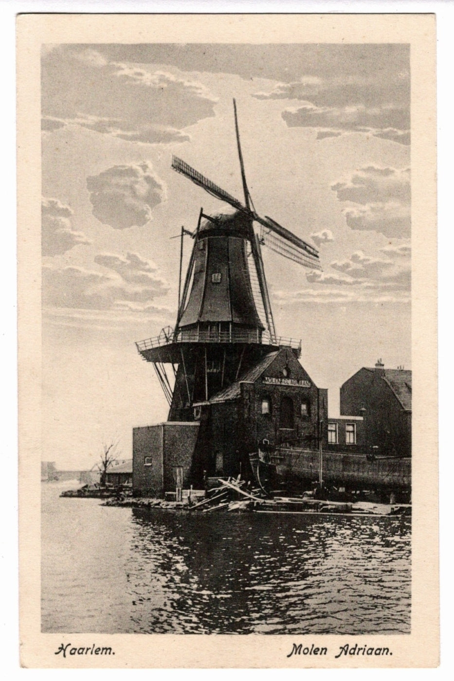 1925 Molen De Adriaan Haarlem Netherlands Wind Mill Vintage Postcard.