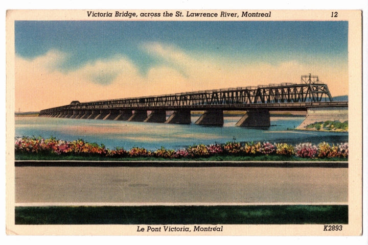 Vintage postcard of Victoria Bridge across the St. Lawrence River in Montreal Canada, 1940 Victoria Bridge St. Lawrence River Canada Vintage Postcard.