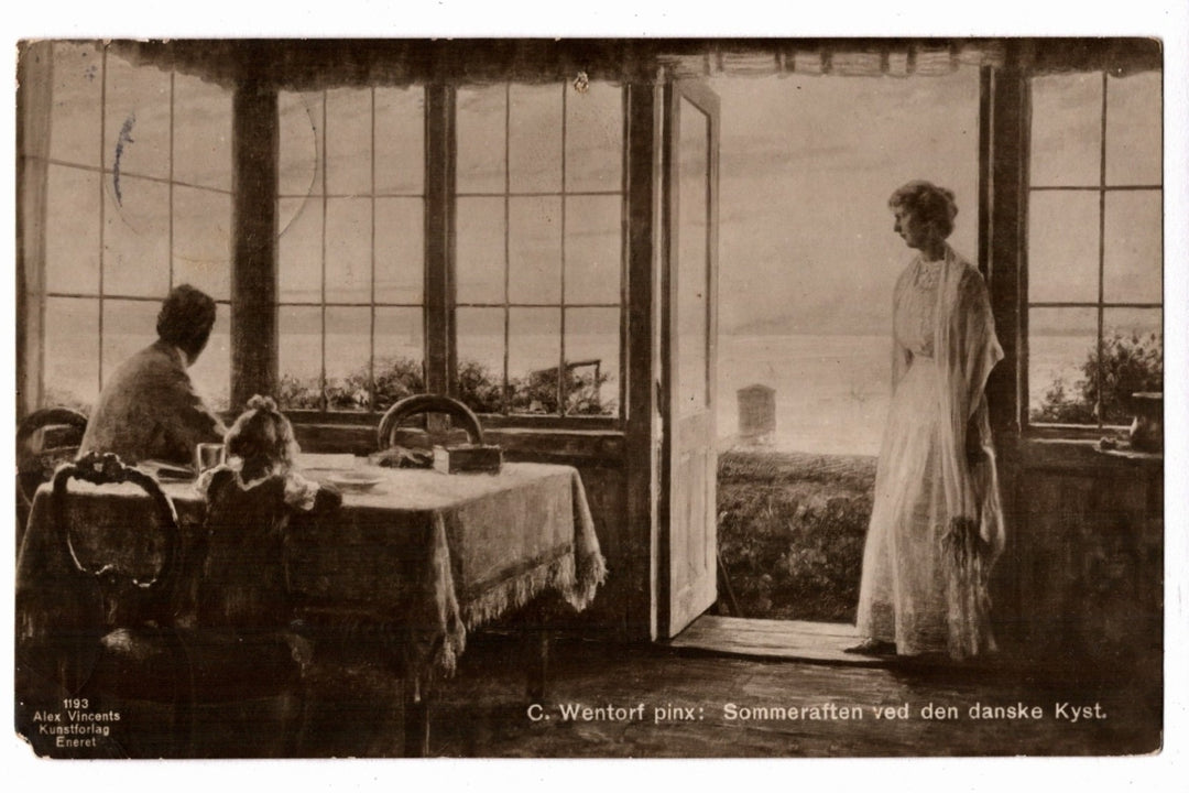 1913 Summer Evening by Danish Coast by Wentorf Vintage Art Postcard