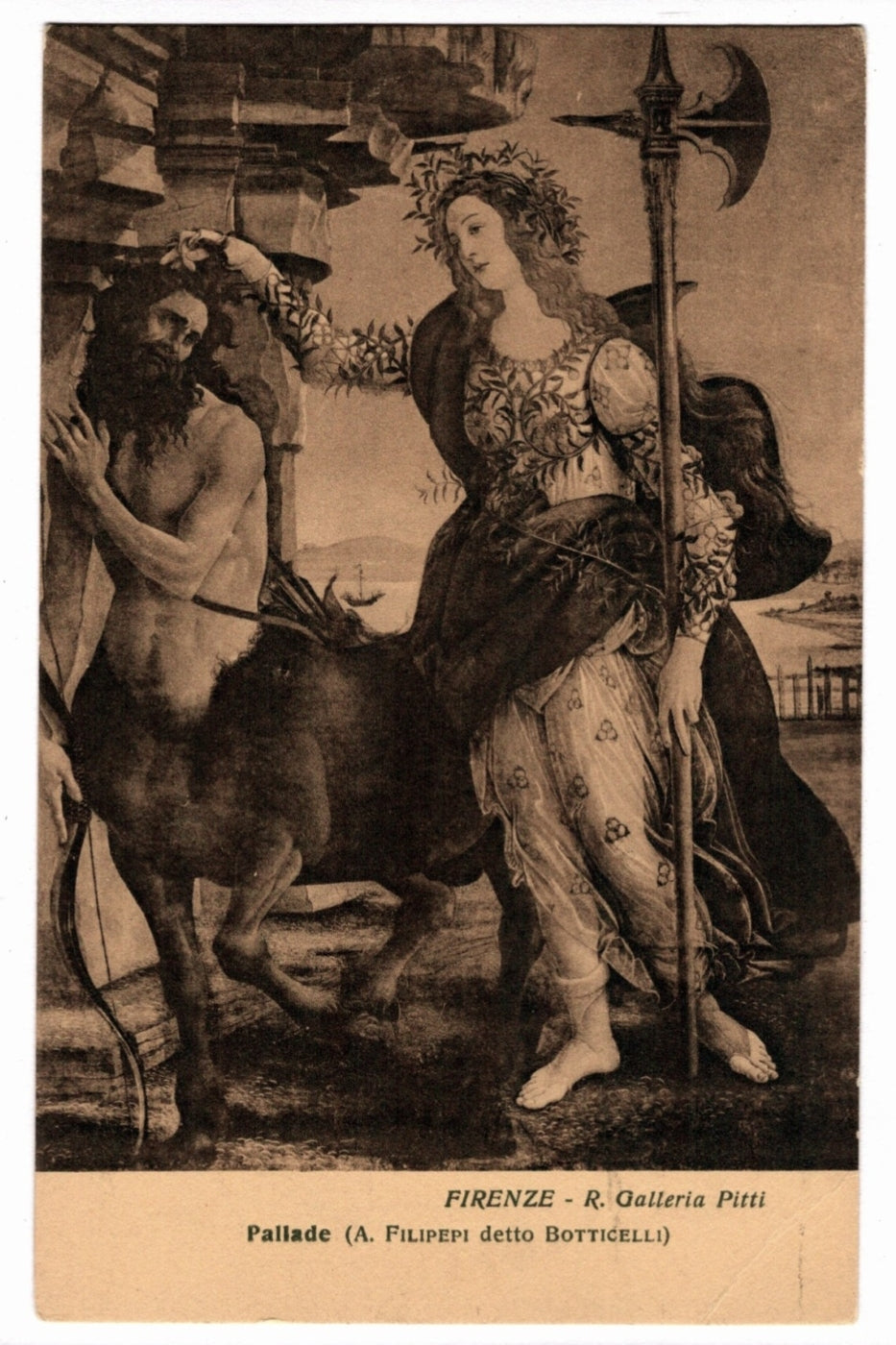 1913 Pallas and the Centaur by Botticelli Vintage Art Postcard.