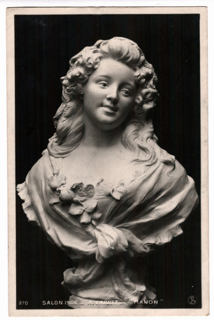 1907 Manon Sculpture by Laoust Salon Art Postcard, front view.