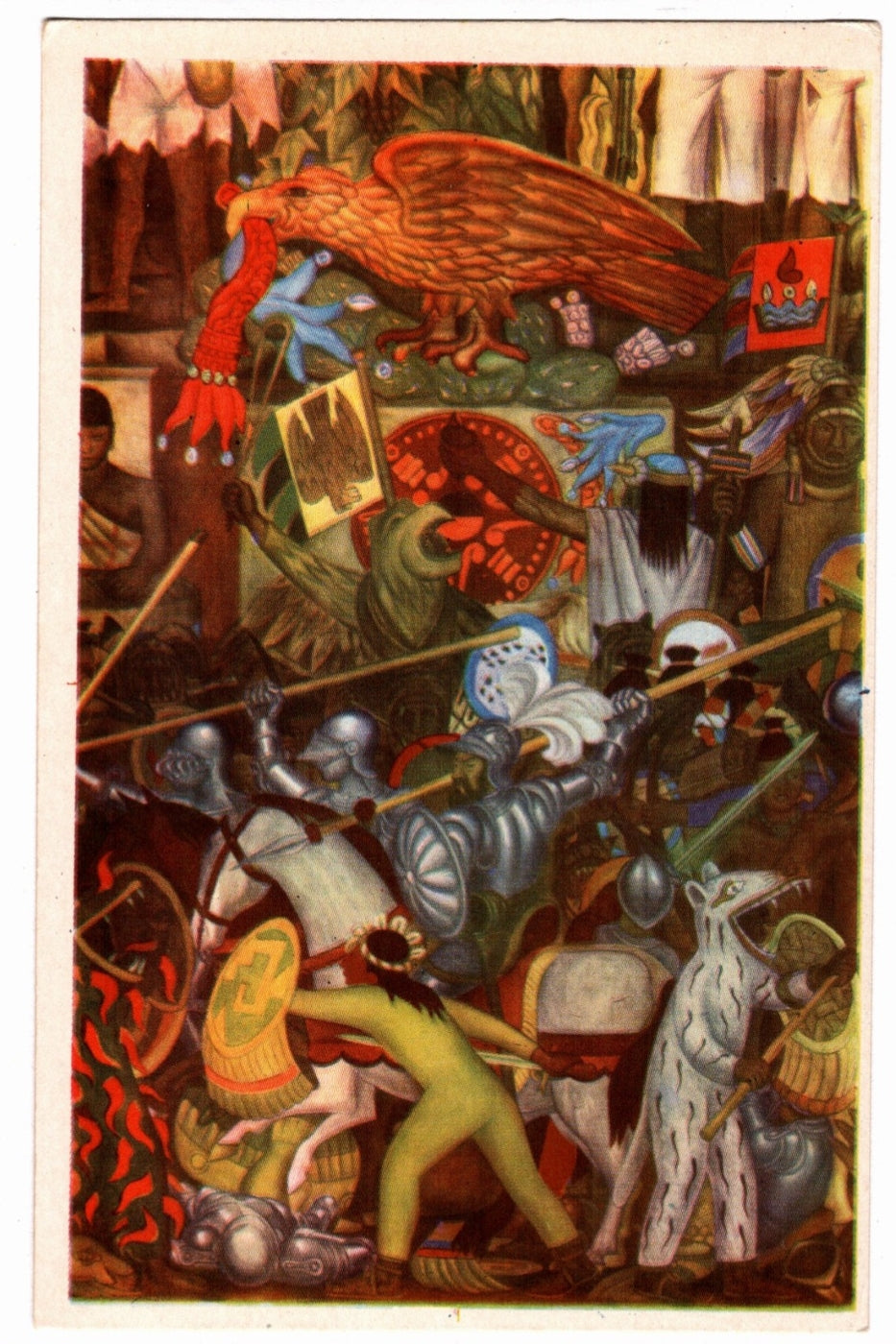 1930s The Conquest by Diego Rivera National Palace Mexico City Vintage Postcard.