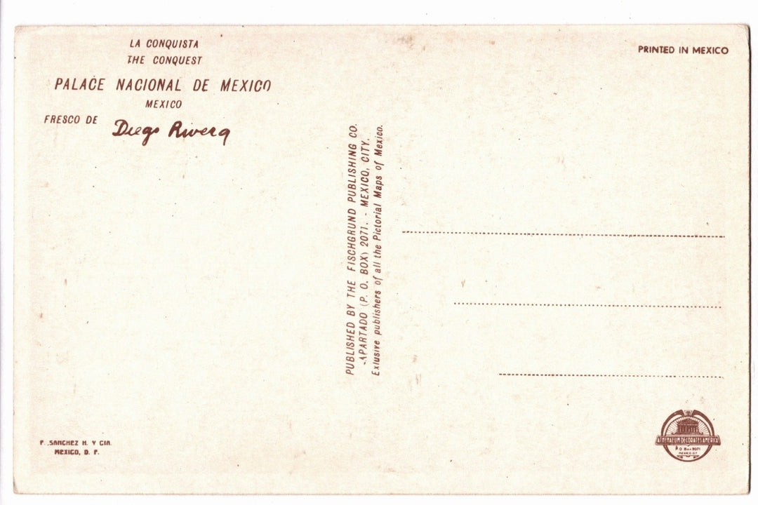 1930s The Conquest by Diego Rivera National Palace Mexico City Vintage Postcard