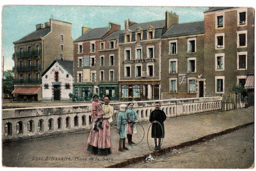 1900s Place de la Gare St. Nazaire France Vintage Postcard.