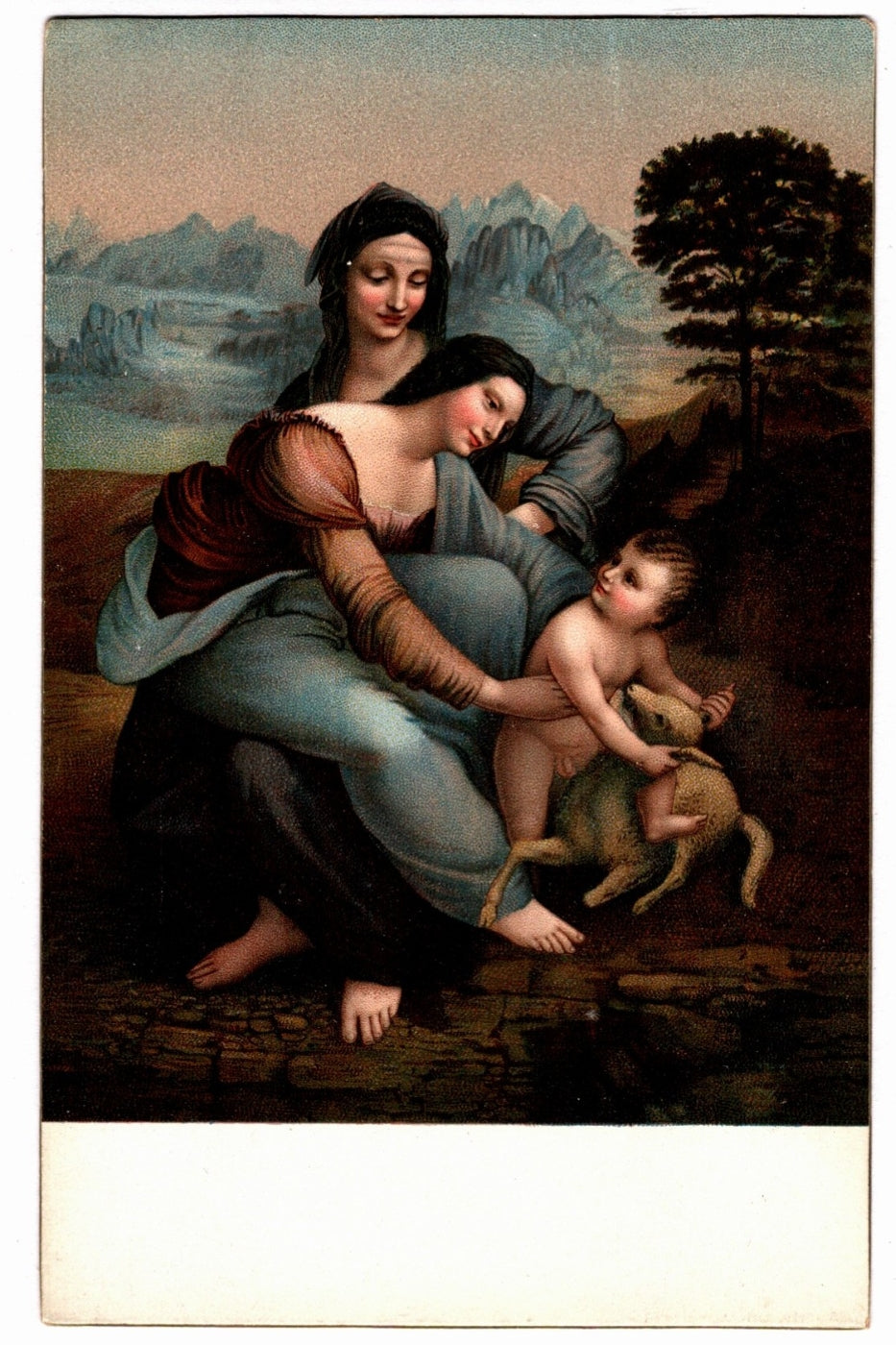 The Virgin and Child with Saint Anne Leonardo Da Vinci Art Vintage Postcard.