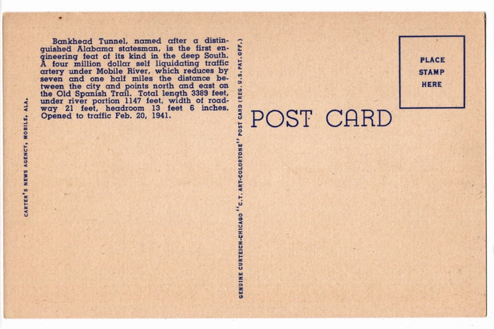 1941 Bankhead Tunnel Mobile Alabama Vintage Postcard