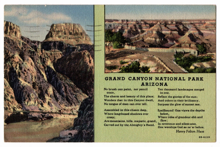 1948 Grand Canyon National Park Poem AZ Postcard.