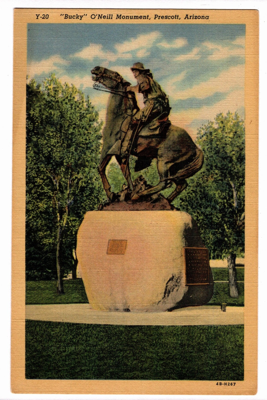 1944 Bucky O'Neill Monument Prescott Arizona Vintage Postcard.