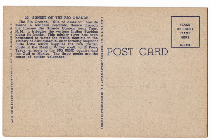 4030 1939 Rio Grande Sunset New Mexico Vintage Postcard