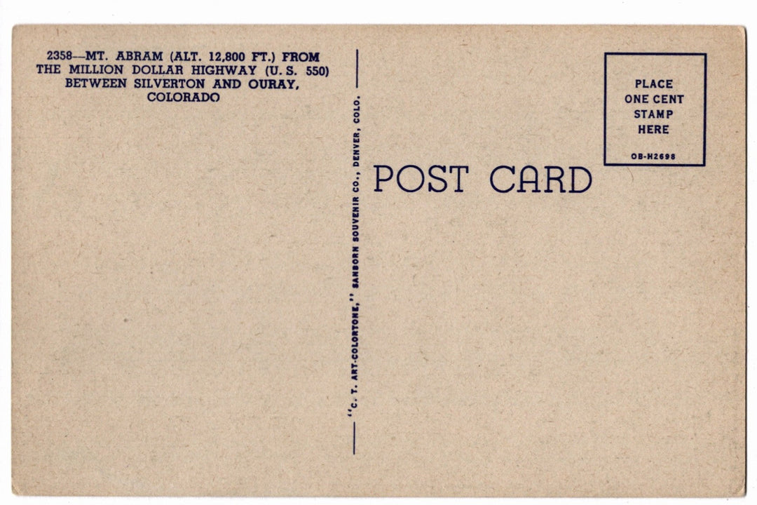 1940 Mt. Abram Million Dollar Highway Colorado Vintage Postcard