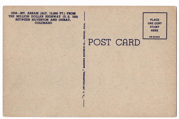 1940 Mt. Abram Million Dollar Highway Colorado Vintage Postcard