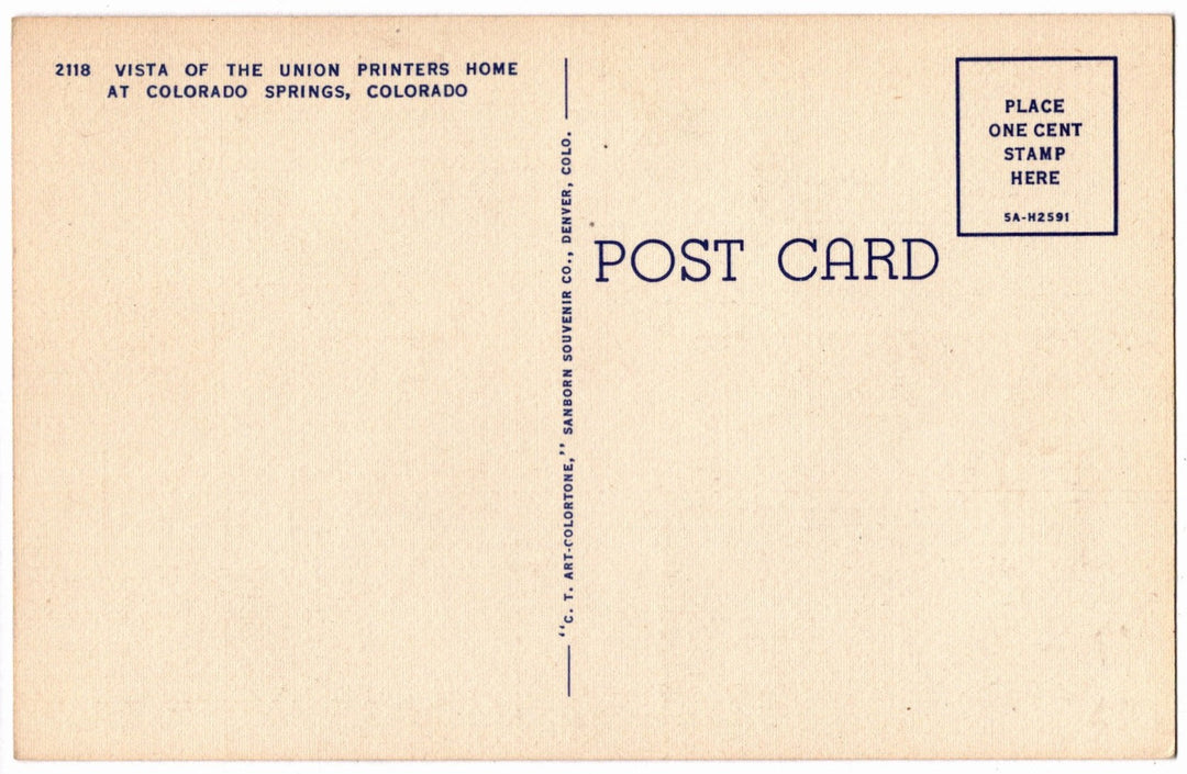 1935 Union Printers Home & Hospital Colorado Springs Vintage Postcard