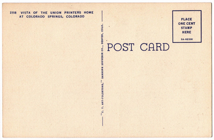 1935 Union Printers Home & Hospital Colorado Springs Vintage Postcard