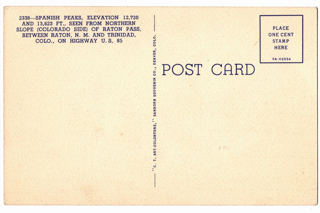 1939 Spanish Peaks Colorado Vintage Postcard, Raton Pass Roadside Americana