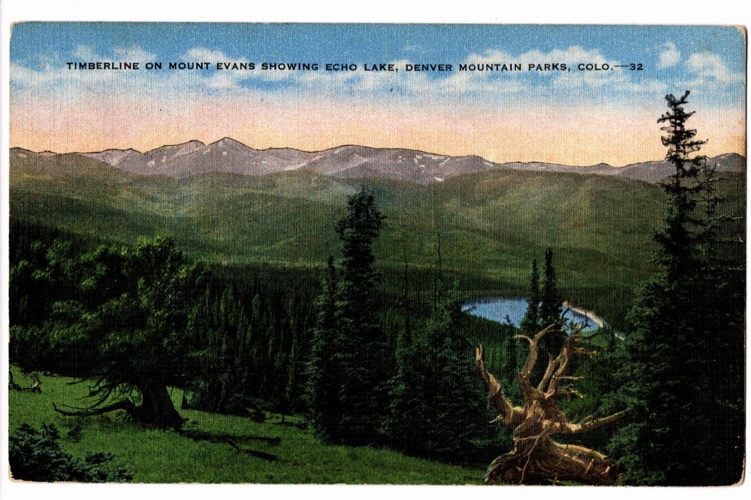 1941 Echo Lake and Mount Evans Colorado Vintage Postcard.