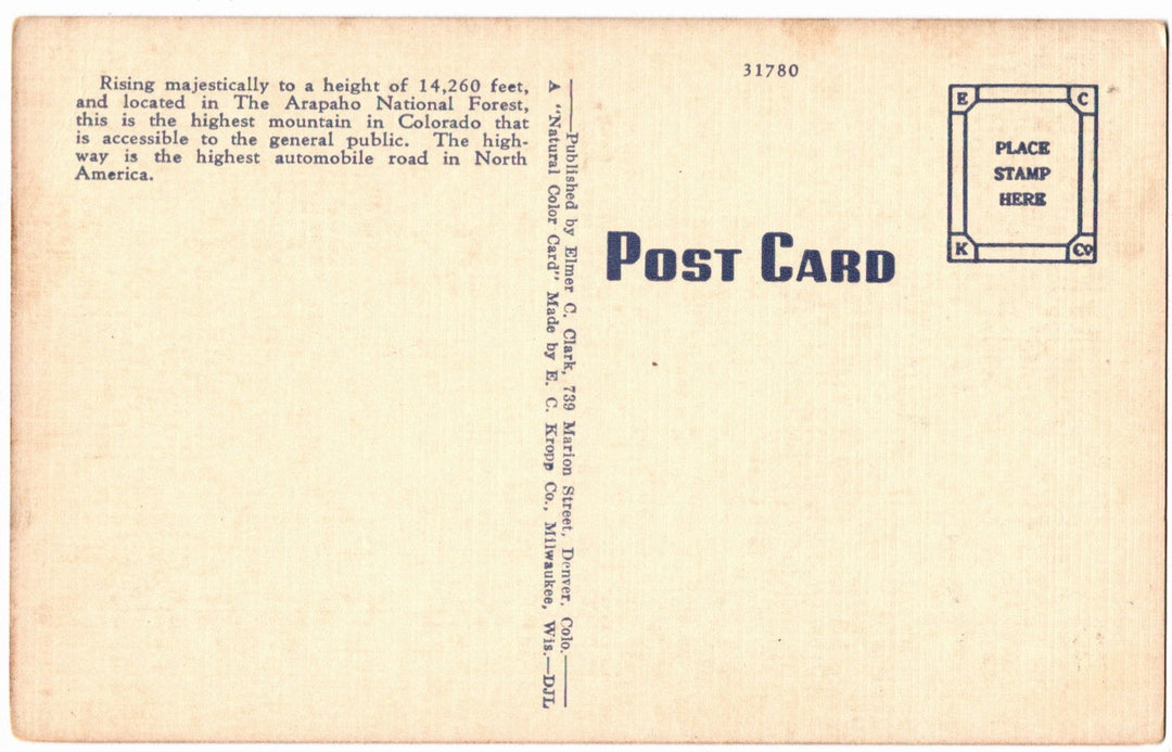1941 Echo Lake and Mount Evans Colorado Vintage Postcard