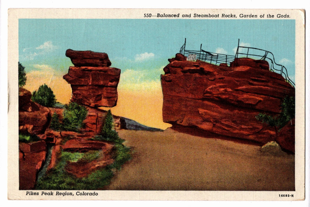 1942 Balanced Rock Rock Garden of Gods CO Postcard.