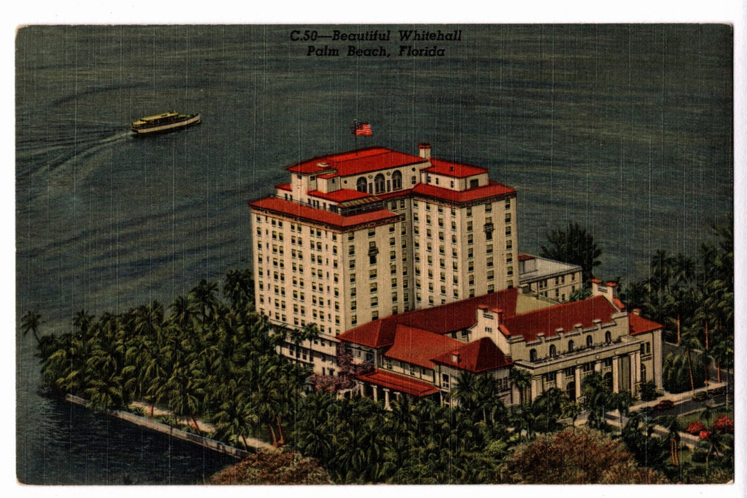  1951 Whitehall Hotel Palm Beach Florida Vintage Postcard.