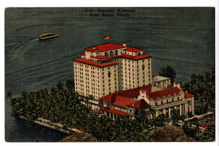  1951 Whitehall Hotel Palm Beach Florida Vintage Postcard.