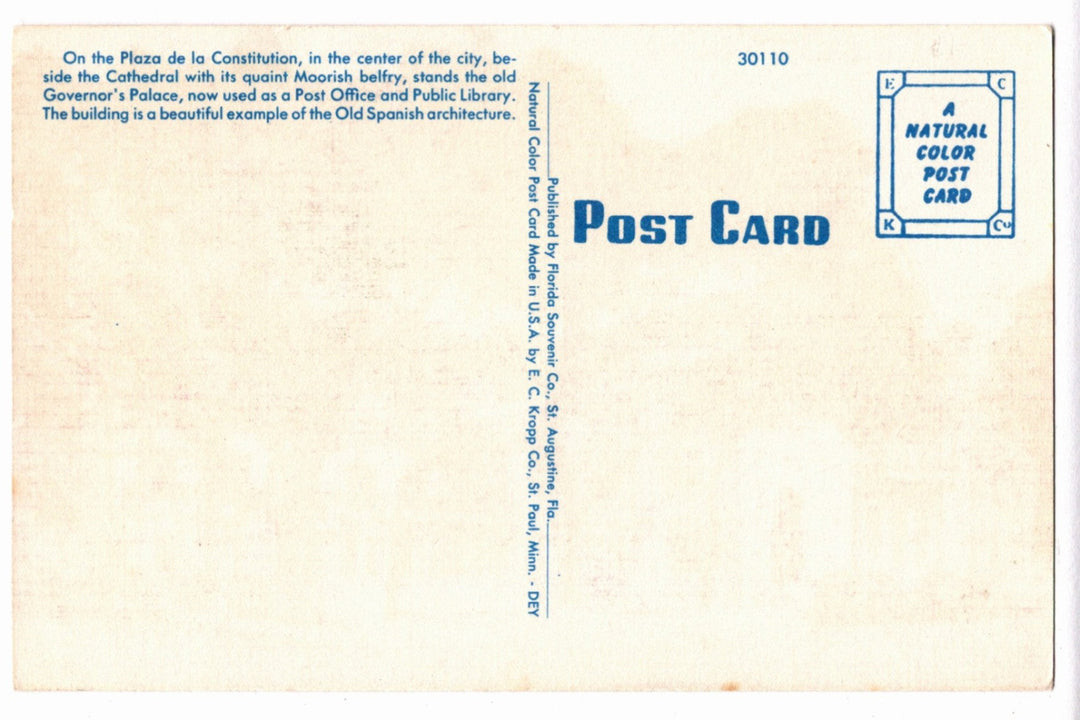 1940 St. Augustine Post Office  Florida Vintage Postcard